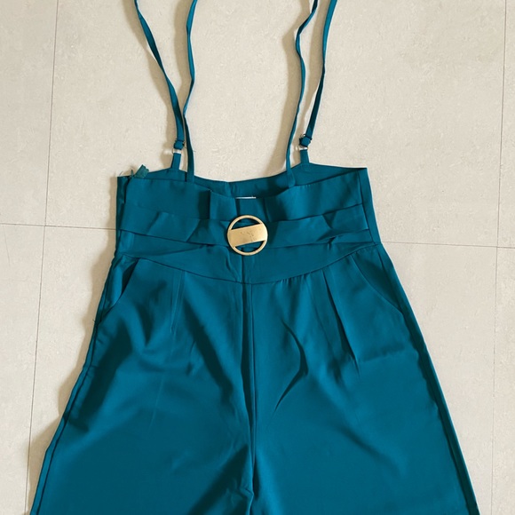 Teal Blue Suspender Pants for Women - Picture 7 of 12